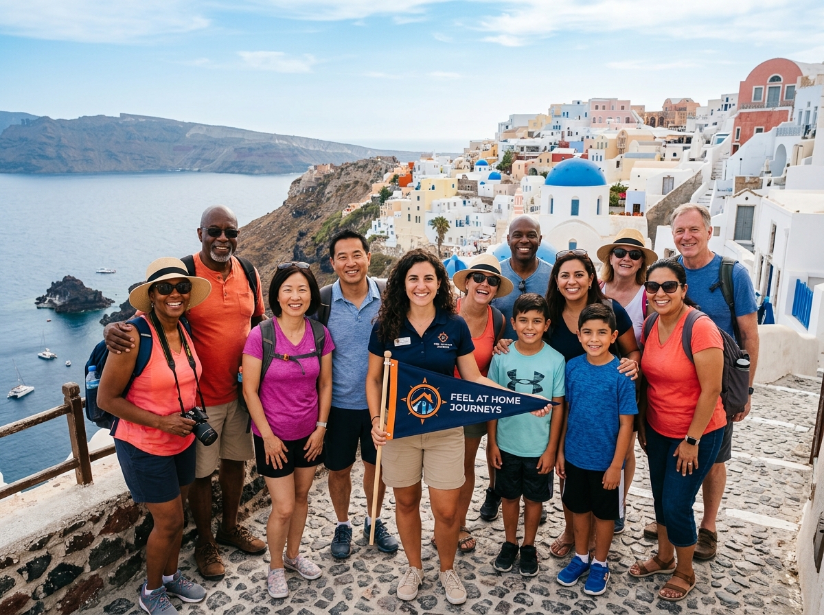 Group Departures with Feel At Home Journeys Flag